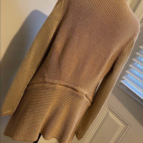 Kenneth Cole New York Open Front Cardigan Size L Gold Metallic Waterfall Shimmer - Picture 3 of 12